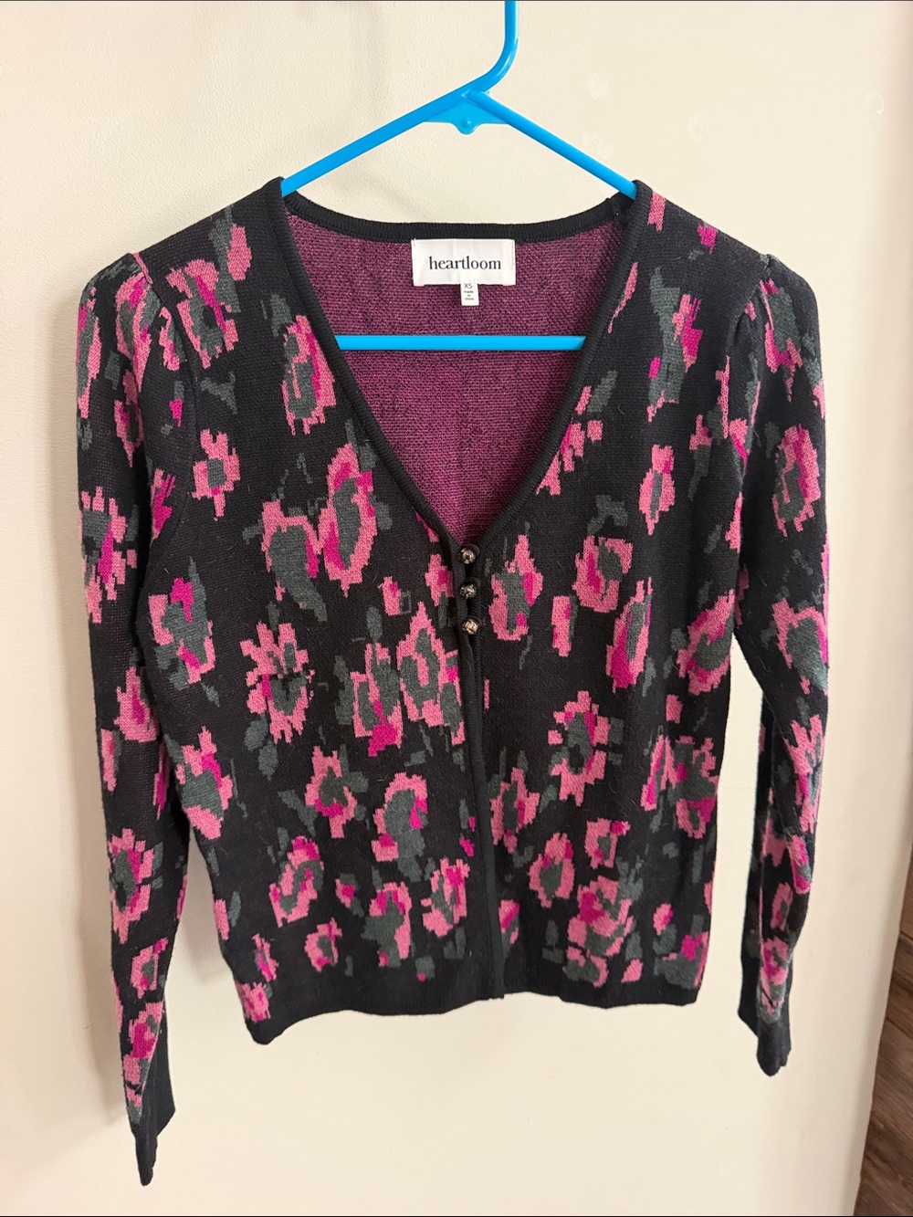 Heartloom Black Cardigan with Pink Floral Print